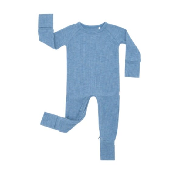 Little Sleepies Heather Blue Ribbed Crescent Zippy 2T - Picture 3 of 3